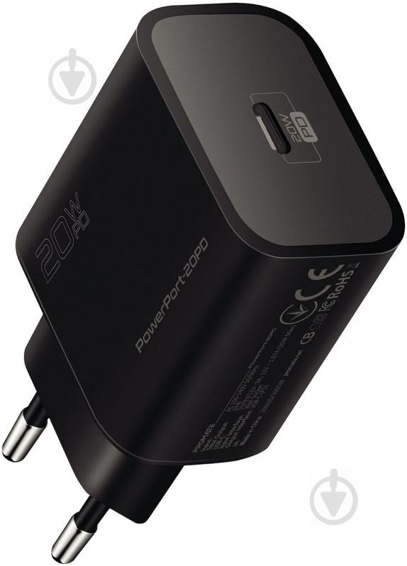 Зарядний пристрій Promate PowerPort-20PD 20Вт USB Type-C PD Black - фото 1