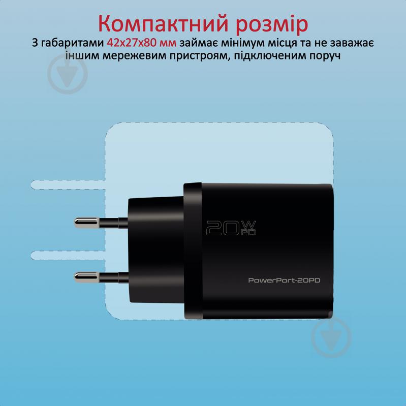 Зарядний пристрій Promate PowerPort-20PD 20Вт USB Type-C PD Black - фото 6