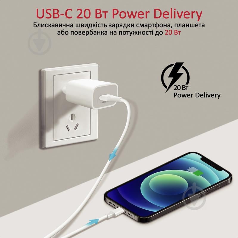 Promate PowerPort-20PD 20Вт USB Type-C PD White - фото 2