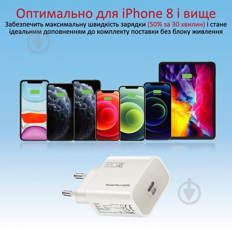 Promate PowerPort-20PD 20Вт USB Type-C PD White - фото 3