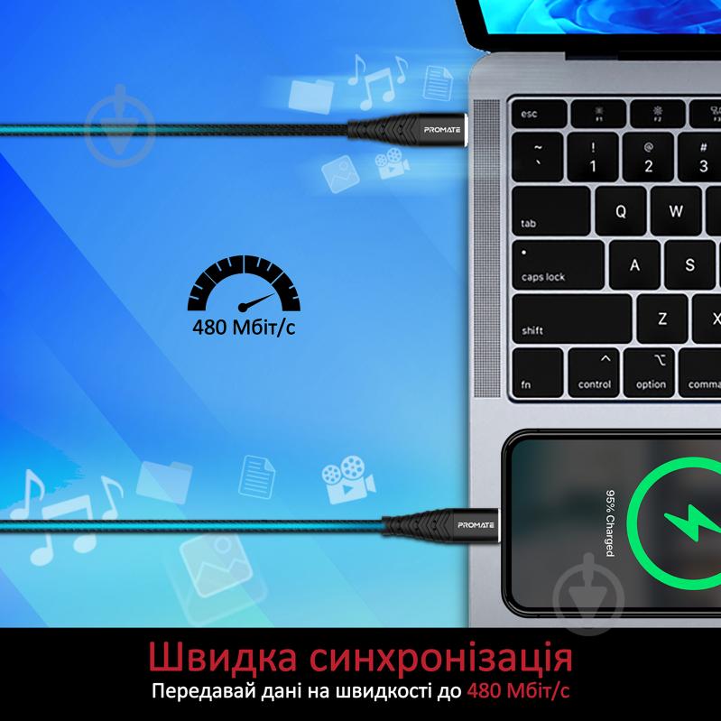 Кабель Promate cCord-2C USB-C to USB-C 3А 1 м чорний (ccord-2c.black) - фото 3