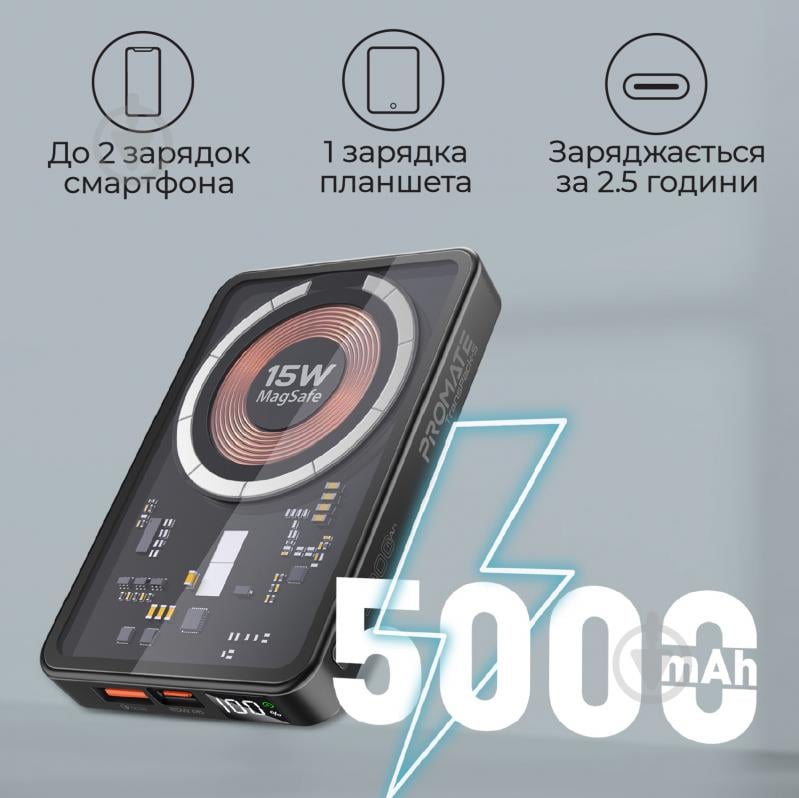 Повербанк Promate 5000 mAh (transpack-5.black) - фото 2