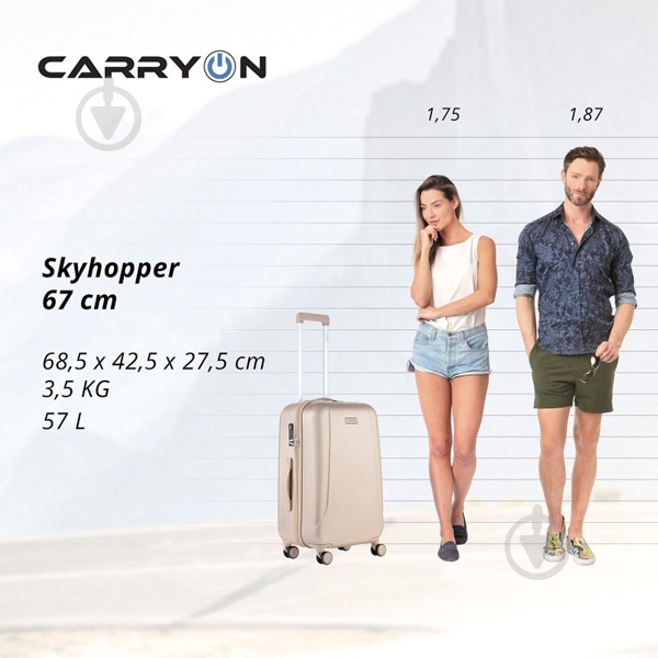 Чемодан CarryOn Skyhopper (M) 57 л бежевый 502143-M - фото 7