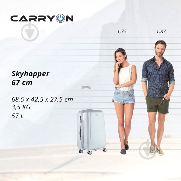 Чемодан CarryOn Skyhopper (M) 57 л серебряный 502129-M - фото 8