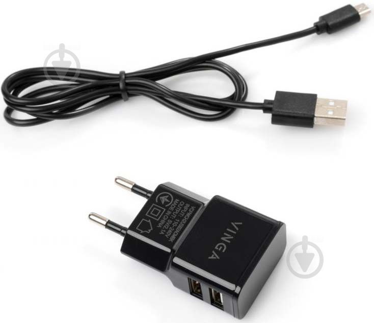 Зарядний пристрій Vinga 2 Port USB Wall Charger + microUSB cable - фото 1