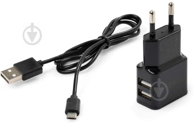 Зарядний пристрій Vinga 2 Port USB Wall Charger + microUSB cable - фото 2