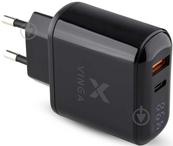 Зарядний пристрій Vinga 2 Port QC3.0+PD Display Wall Charger - фото 1