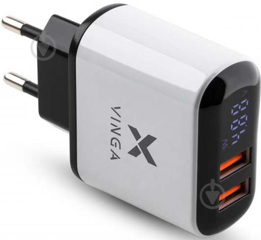 Зарядное устройство Vinga Vinga 2 Port QC3.0 Display Wall Charger (VWCQAADW) - фото 1