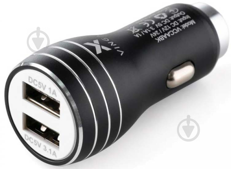 Автомобильное зарядное устройство Vinga Dual USB Car Charger 15.5W Max (VCCAABK) - фото 2