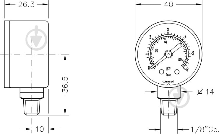 Манометр Cewal Д40 1/8 6 бар (91441311) - фото 2