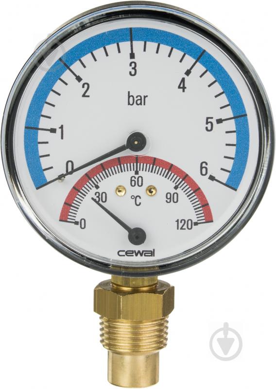 Термоманометр Cewal Д 80 1/2 "0/120 ° С 6 бар вертикальный CEWAL - фото 1