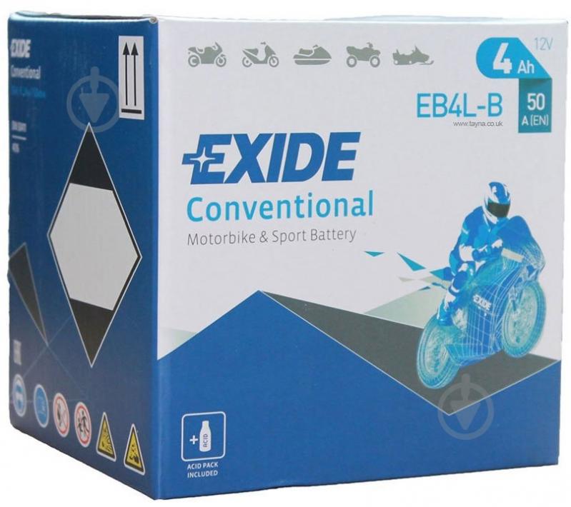 Аккумулятор автомобильный EXIDE 4Ah 50A 12V «+» справа (EB4L-B) - фото 2