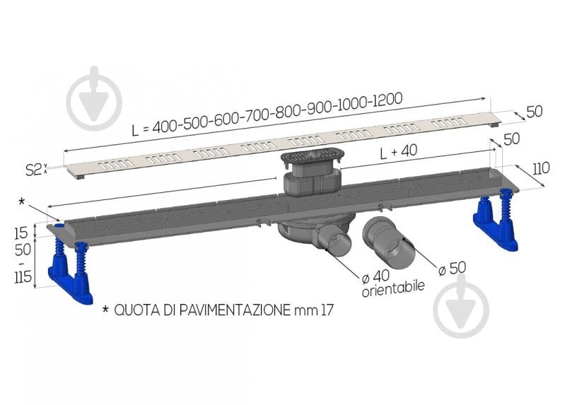 Душевой лоток Ghidini Ø50/40 бесшовная решетка MEDIUM (нерж. сталь AISI 316) L60см - фото 3