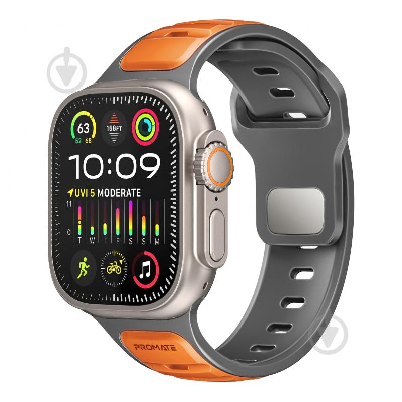 Ремінець Promate для Apple Watch 42/44/45/49 мм SiliBand-DC orange (siliband-dc.orange) - фото 1 Ремінець Promate для Apple Watch 42/44/45/49 мм SiliBand-DC orange (siliband-dc.orange) - фото 1