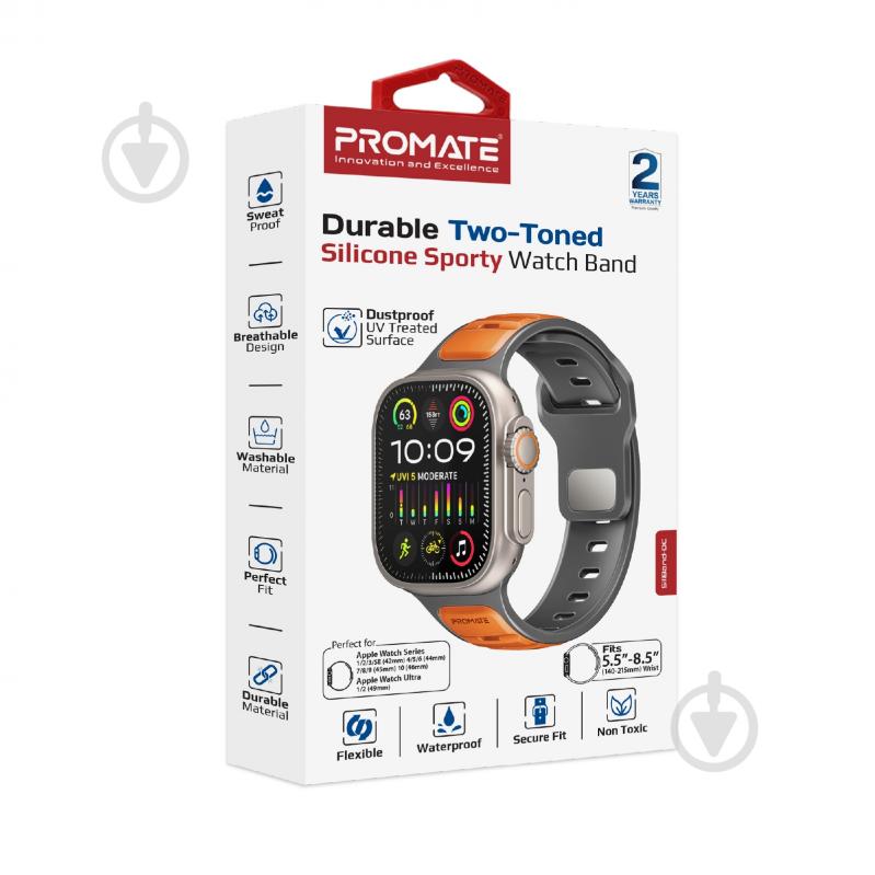 Ремінець Promate для Apple Watch 42/44/45/49 мм SiliBand-DC orange (siliband-dc.orange) - фото 7