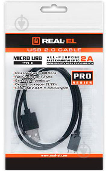 Дата-кабель Real-el USB – microUSB 0,6 м чорний (EL123500021) - фото 3