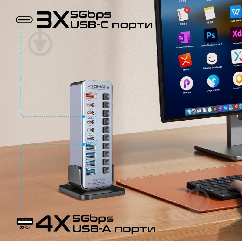 USB-хаб Promate GegaTower-60W - фото 2 USB-хаб Promate GegaTower-60W - фото 2