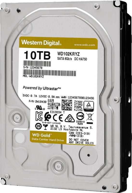 Жесткий диск Western Digital Gold 10 ТБ 3,5" SATA III (WD102KRYZ) - фото 1