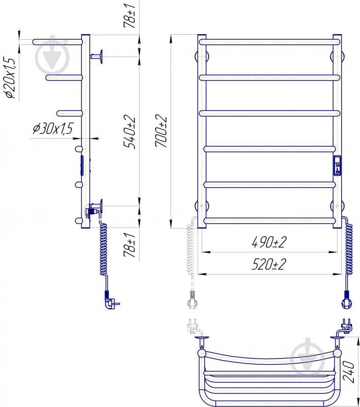 Полотенцесушитель электрический Mario Рушникосушка Спіріт-1 700х522 електр. з таймером-регулятором К чорний мат - фото 5