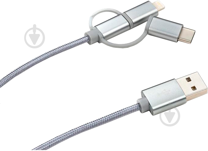 Дата-кабель Vinga USB 2.0 AM – Type-C/micro 5P/Lightning 1 м сріблястий (Charge3in1) - фото 2
