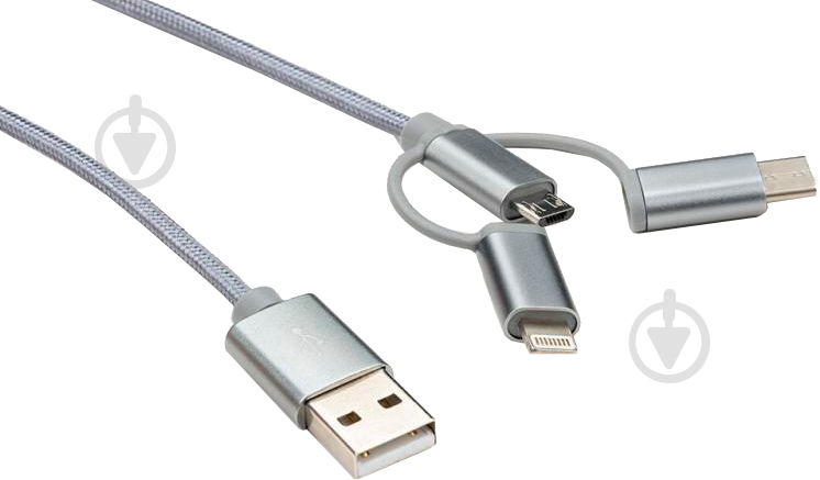 Дата-кабель Vinga USB 2.0 AM – Type-C/micro 5P/Lightning 1 м сріблястий (Charge3in1) - фото 1