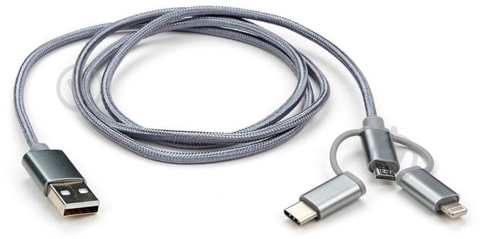 Дата-кабель Vinga USB 2.0 AM – Type-C/micro 5P/Lightning 1 м сріблястий (Charge3in1) - фото 3