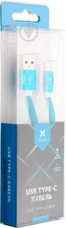 Дата-кабель Vinga USB 2.0 Type-C – AM 1 м (VRC101BC) flat blue - фото 2