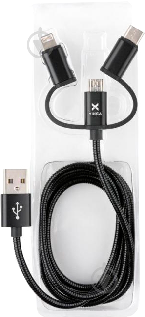 Дата-кабель Vinga USB 2.0 AM – Type-C/micro 5P/Lightning 1 м (VRC151BK) metal black - фото 1