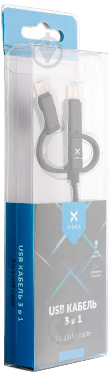 Дата-кабель Vinga USB 2.0 AM – Type-C/micro 5P/Lightning 1 м (VRC151BK) metal black - фото 2