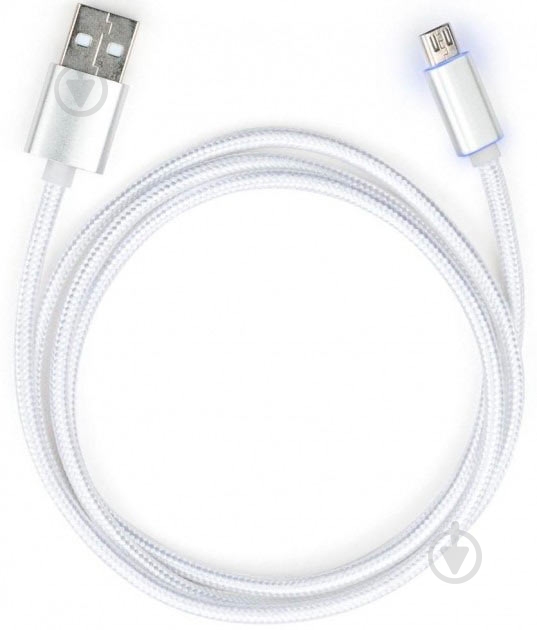 Дата-кабель Vinga USB 2.0 АМ – microUSB 1 м сріблястий (VCPDCMLED1S) - фото 1