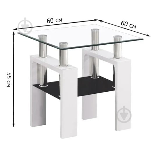Стол журнальный Signal Meble Lisa 600x600x550 мм белый/ прозрачный (LISADVH1 ) - фото 2