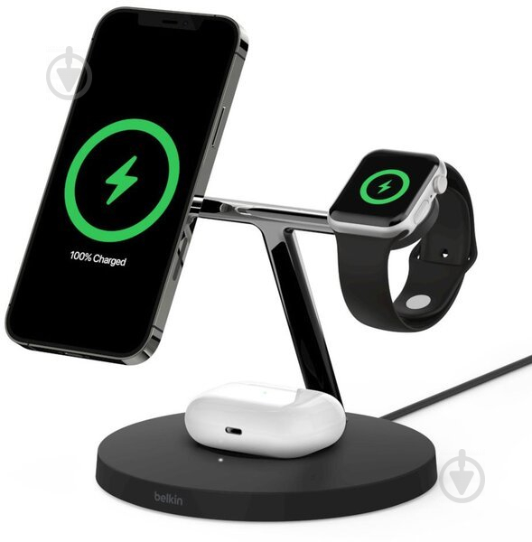 Бездротовий зарядний пристрій Belkin MagSafe 3-in-1 Wireless Charger black - фото 1