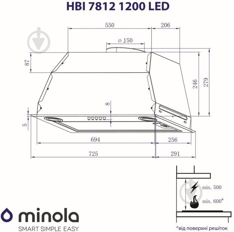 Витяжка Minola HBI 7812 BL 1200 LED - фото 10 Витяжка Minola HBI 7812 BL 1200 LED - фото 10