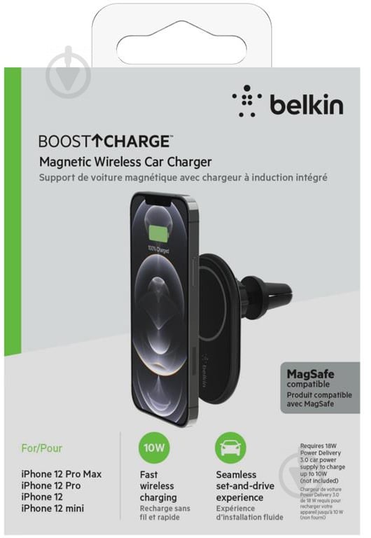 Бездротовий зарядний пристрій Belkin Car Mount Magnetic Charging Qi (Без зарядного пристрою для автомобіля) black - фото 1