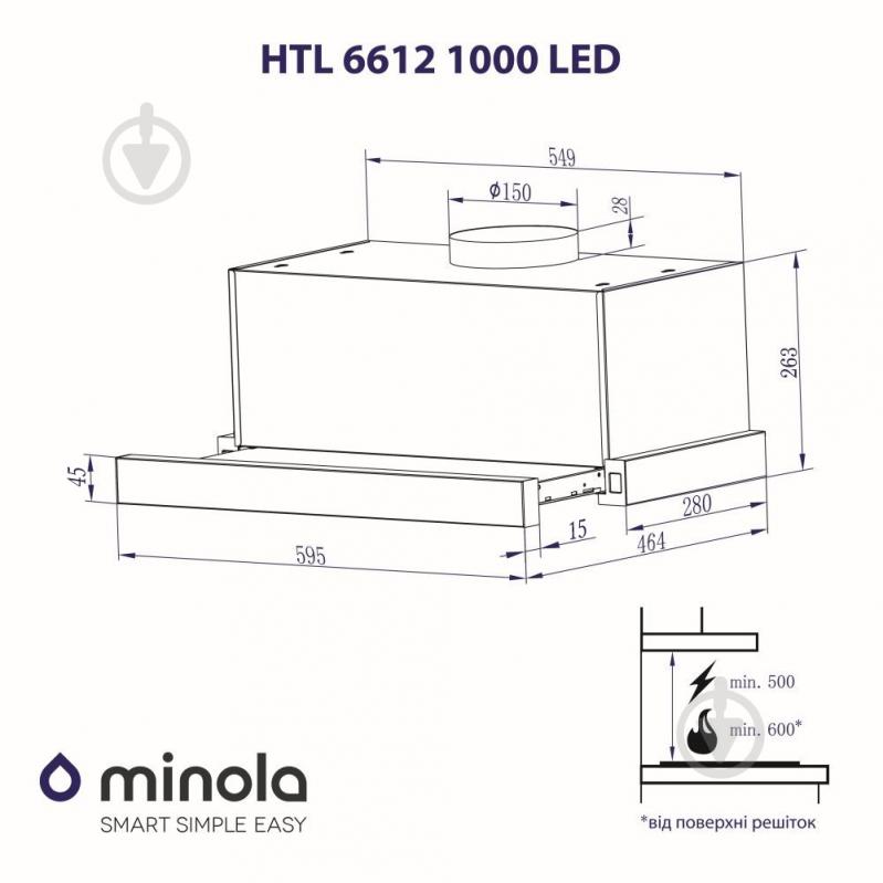 Витяжка Minola HTL 6612 I 1000 LED телескопічна - фото 5 Витяжка Minola HTL 6612 I 1000 LED телескопічна - фото 5