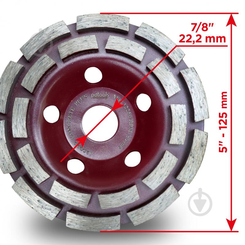 Чашка алмазная двухрядная PDT шлефовальная по бетону 12А2-45 65001CRTP - фото 3