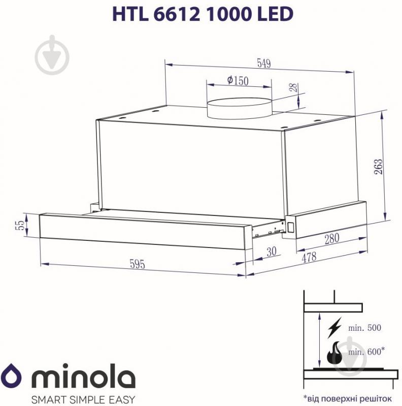 Вытяжка Minola HTL 6612 BL 1000 LED телескопическая - фото 12 Вытяжка Minola HTL 6612 BL 1000 LED телескопическая - фото 12