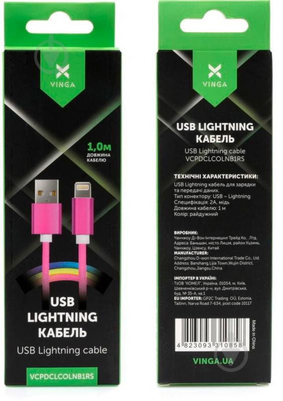 Дата-кабель Vinga USB 2.0 AM – Lightning 1 м разноцветный (VCPDCLCOLNB1RS) - фото 4 Дата-кабель Vinga USB 2.0 AM – Lightning 1 м разноцветный (VCPDCLCOLNB1RS) - фото 4