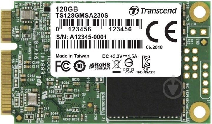 SSD-накопичувач Transcend MSA230S 128GB Mini-SATA SATA III 3D NAND (TS128GMSA230S) - фото 1