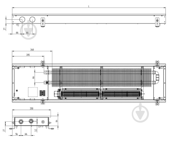 Конвектор внутрішньопідлоговий Carrera MV (Black) 250/2250/65 + вент. DC 24V - фото 2