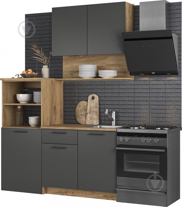 Кухня Грейд Wendy ДСП 1,6м графит серый/дуб крафт золотой - фото 1