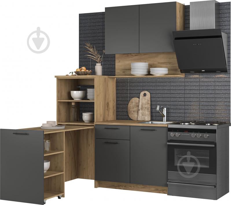 Кухня Грейд Wendy ДСП 1,6м графит серый/дуб крафт золотой - фото 4