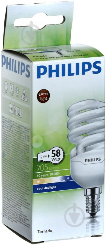 Лампа КЛЛ  Philips Tornado min T2 12 Вт E14 6500 К 230 В - фото 2