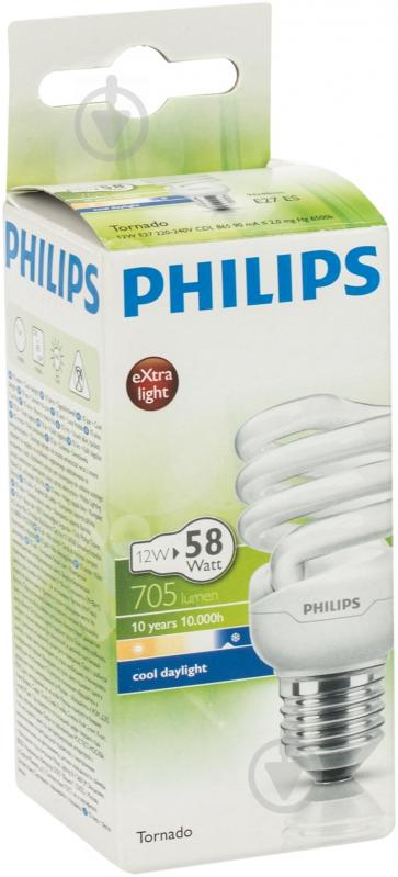 Лампа КЛЛ  Philips Tornado min T2 12 Вт E27 6500 К 230 В - фото 2