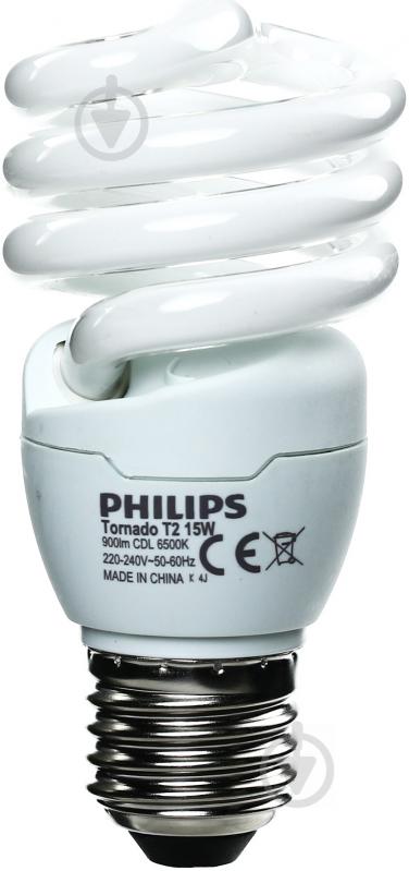 Лампа КЛЛ  Philips Tornado min T2 15 Вт E27 6500 К 230 В - фото 1