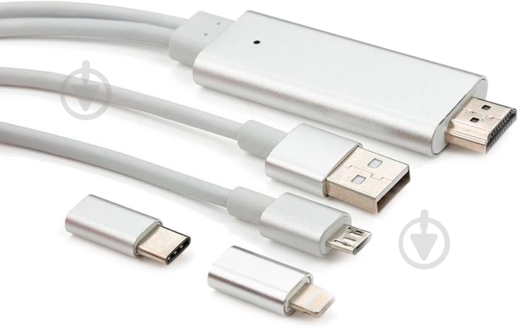 Кабель мультимедийный Vinga HDMI – Lighting + MicroUSB + Type-C 2 м белый (MobileTV-01) - фото 1