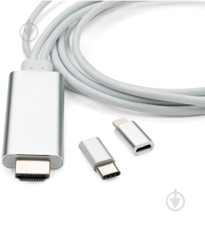 Кабель мультимедийный Vinga HDMI – Lighting + MicroUSB + Type-C 2 м белый (MobileTV-01) - фото 3