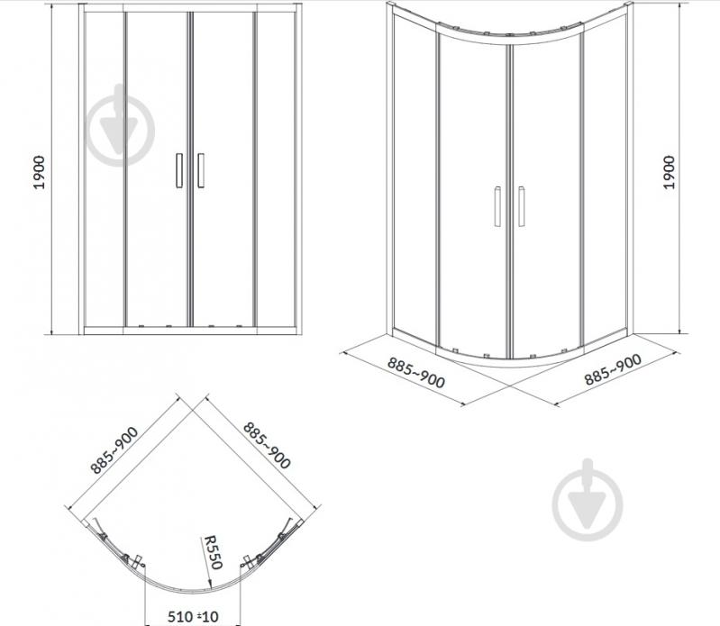 Душова кабіна Cersanit Basic 90x90x185 S158-005 прозоре скло без піддона - фото 6