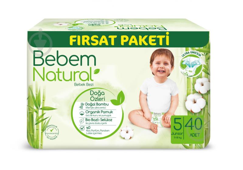 Підгузки BEBEM Natural Junior 5 11-18 кг 40 шт. - фото 1