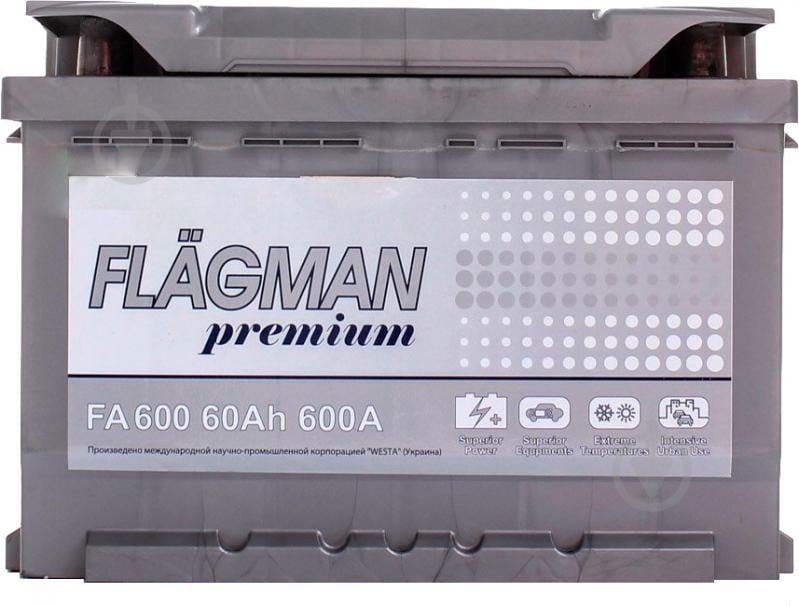 Акумулятор автомобільний Flagman 6ст-60 АЗ PREMIUM 242х175х175 мм 60Ah 600A 12V «+» ліворуч - фото 1